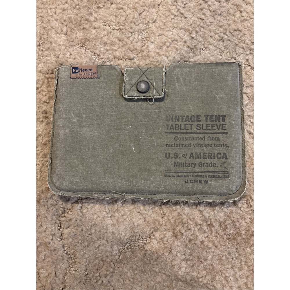 J Crew Re Fleece Vintage Tent Canvas Tablet iPad Sleeve Case Military Up Cycled